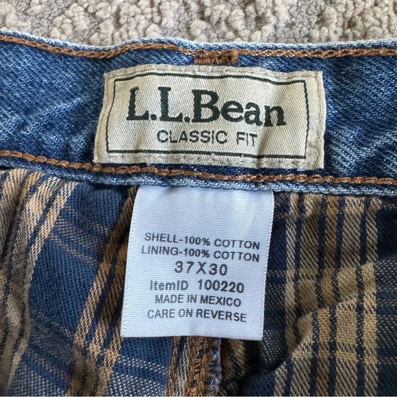 LL Bean jeans fleece lined plaid cotton classic fit 37 X 30 - Picture 5 of 9